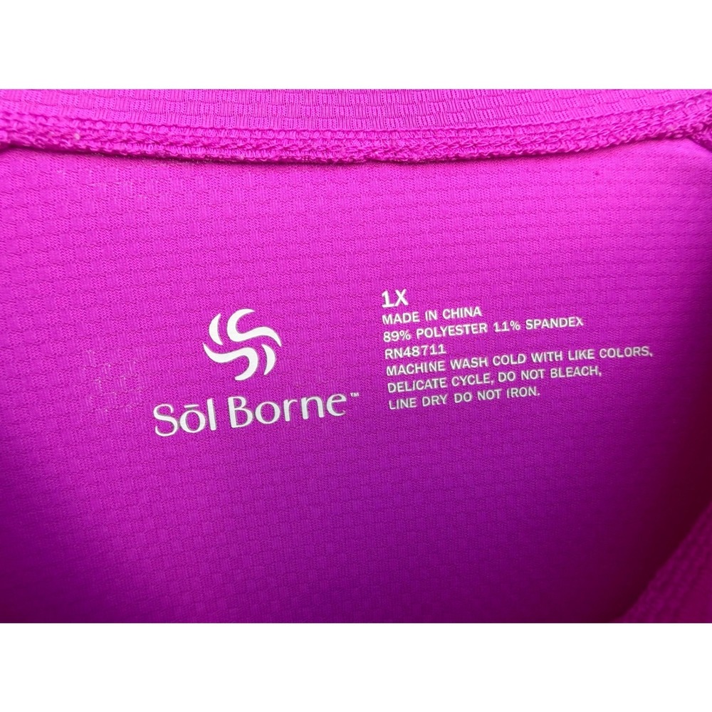 Sol Borne Womens 1X Magenta Purple Quarter Zip Sun Shirt Long Sleeve Side Cinch - Picture 3 of 9